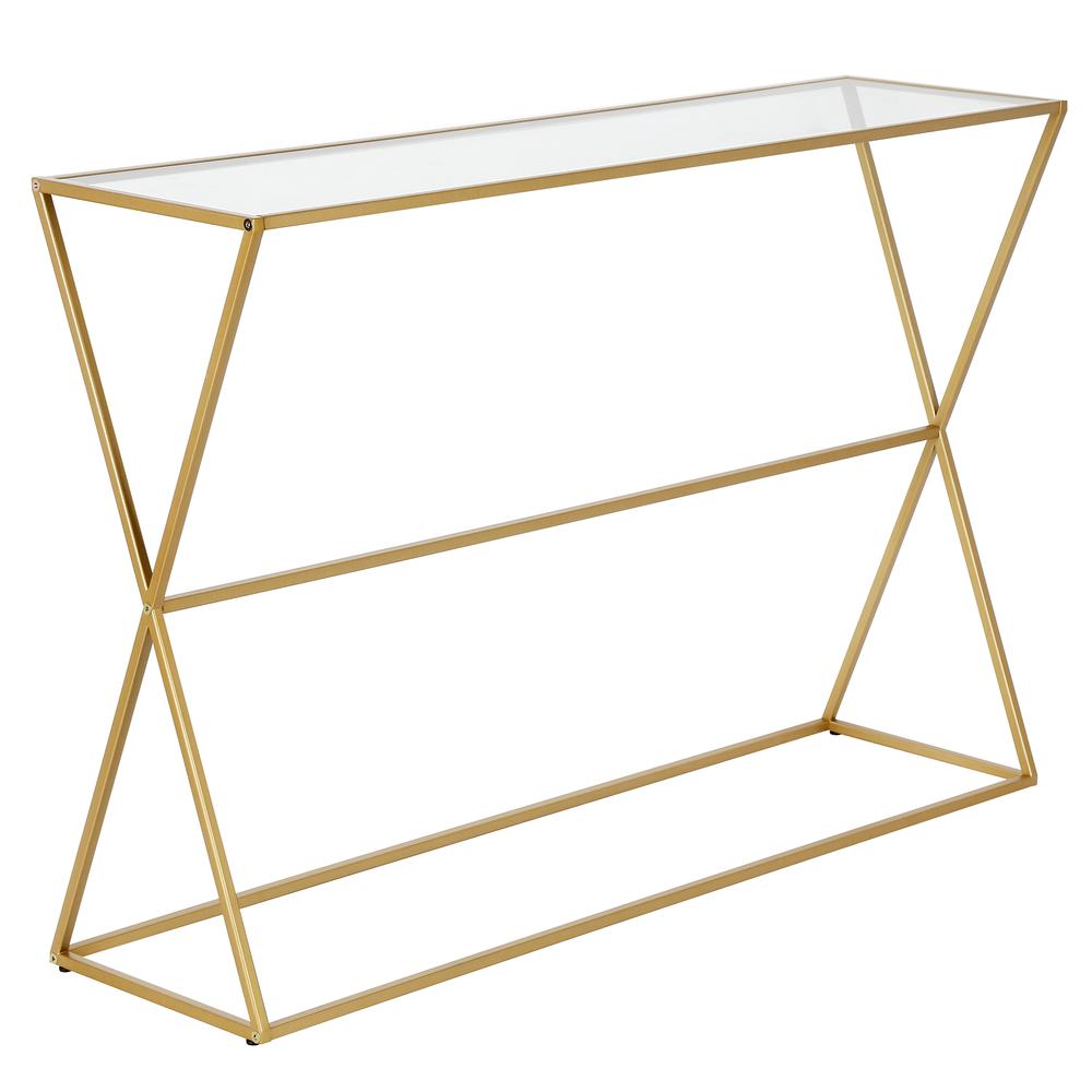 Sabrina 45'' Wide Rectangular Console Table in Brass. Picture 1