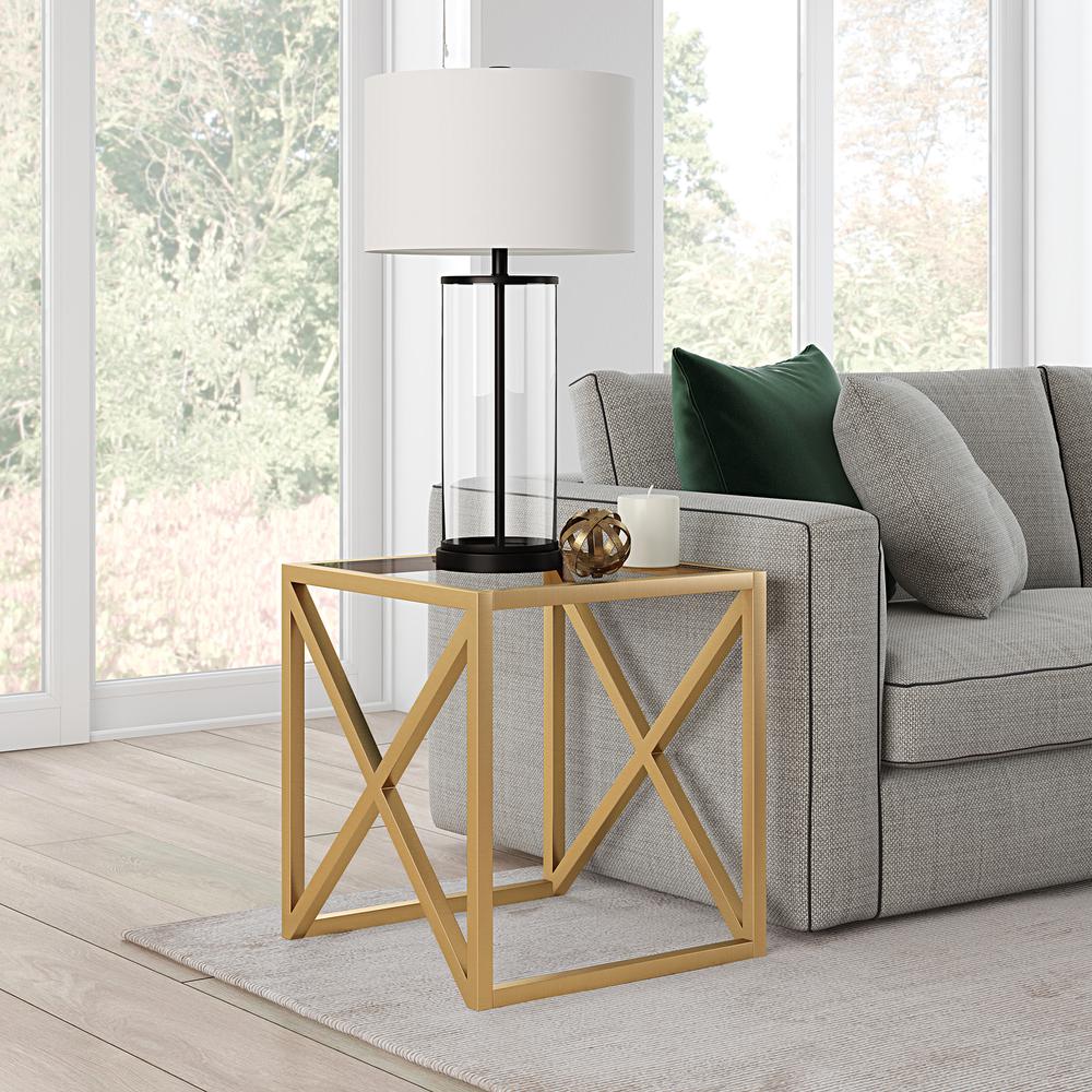 Calix 20'' Wide Square Side Table in Brass. Picture 2