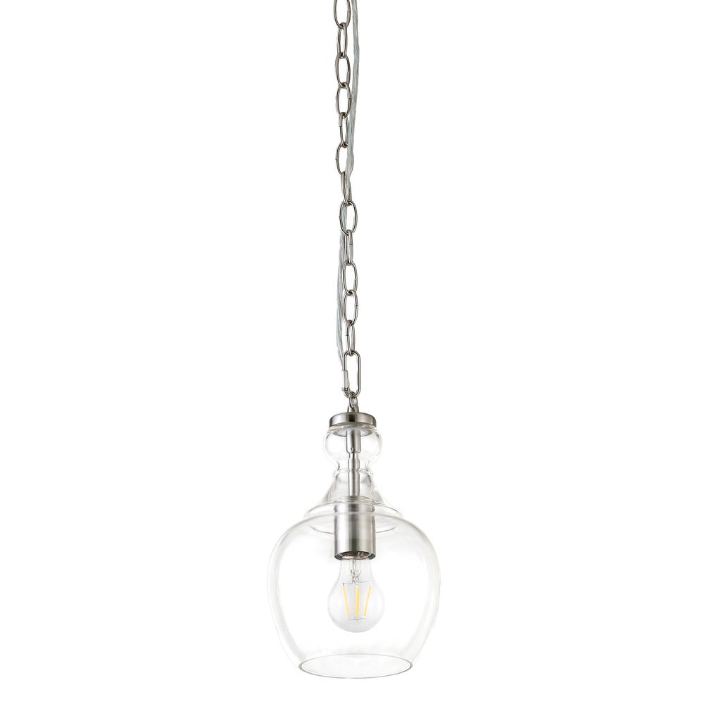 Verona 7" Wide Pendant with Glass Shade in Brushed Nickel/Clear. Picture 1