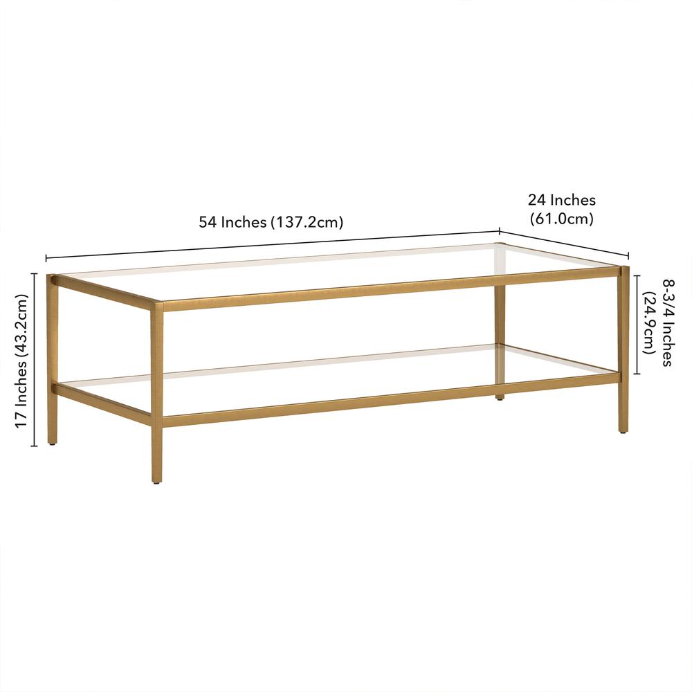 Hera 54'' Wide Rectangular Coffee Table in Antique Brass. Picture 5