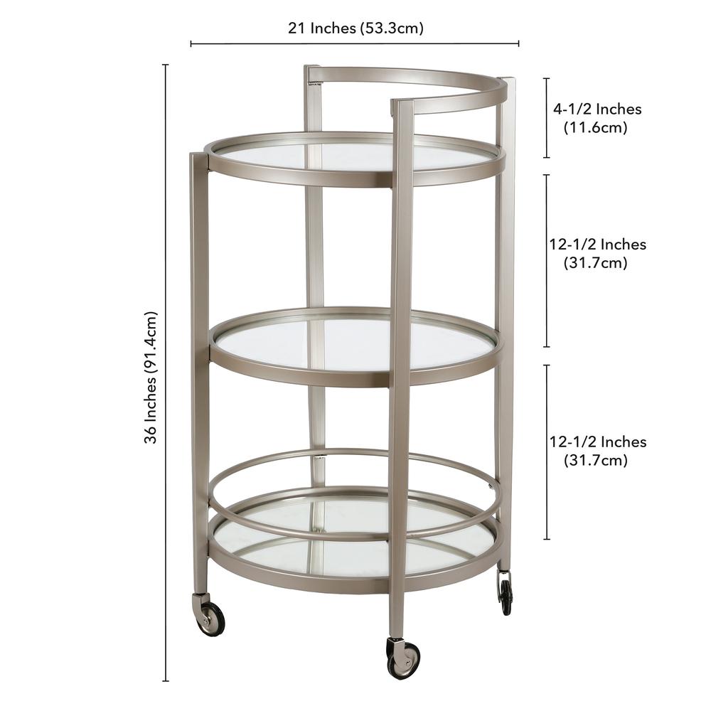 Hause 21'' Wide Round Bar Cart in Satin Nickel. Picture 5