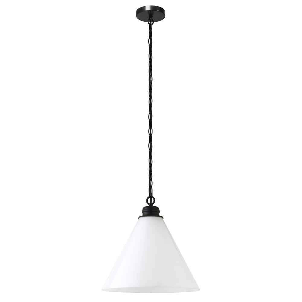 Canto 15.88" Wide Pendant with Glass Shade in Blackened Bronze/White Milk. Picture 1