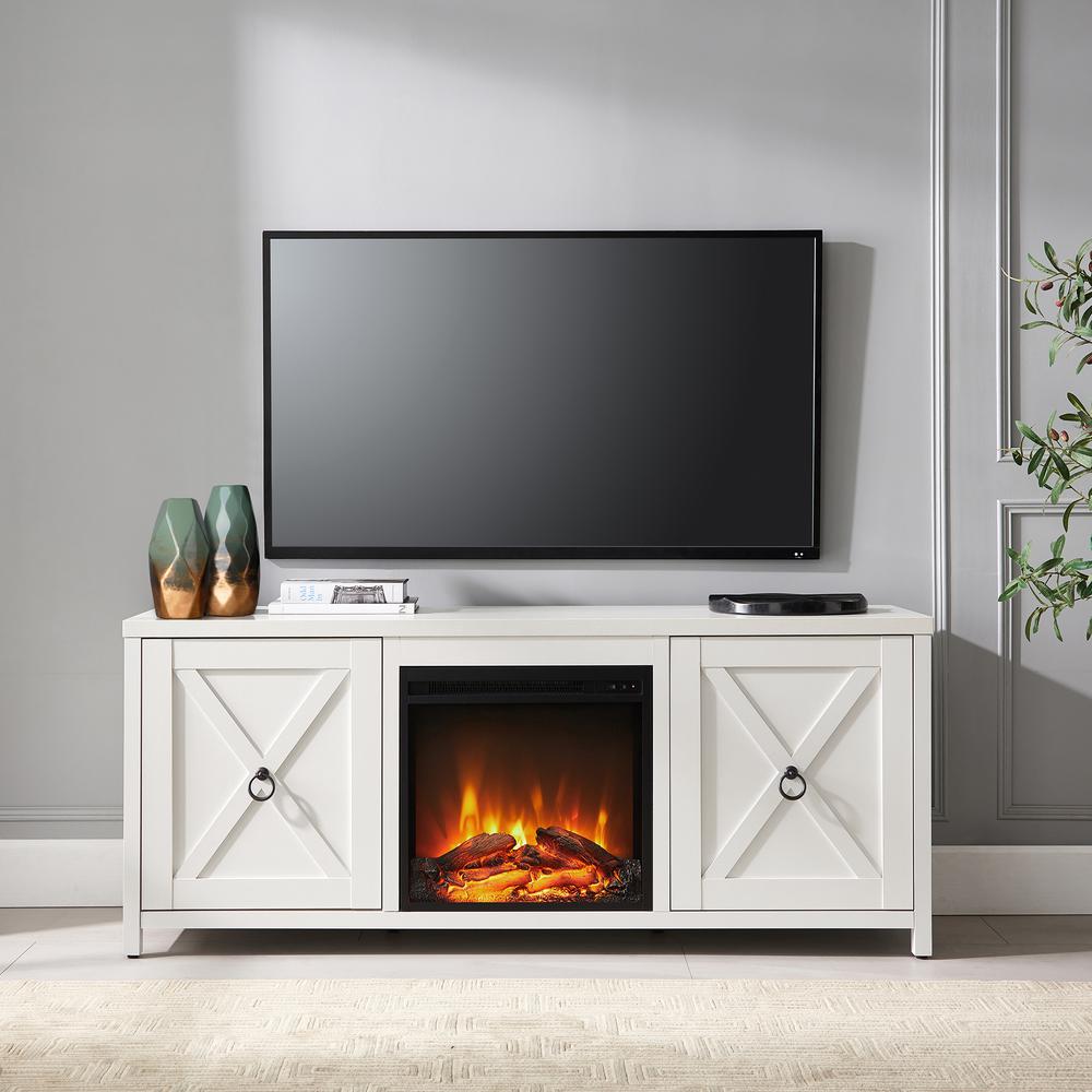 Granger Rectangular TV Stand with Log Fireplace for TV's up to 65" in White. Picture 4