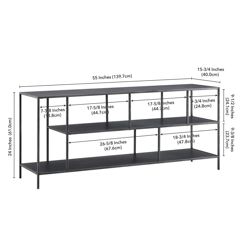 Winthrop Rectangular TV Stand with Metal Shelves for TV's up to 60" in Aged Steel. Picture 5