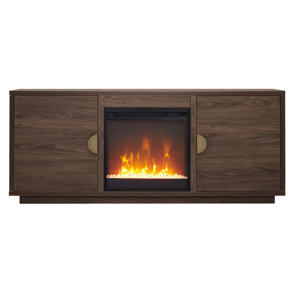 Dakota Rectangular TV Stand with Crystal Fireplace for TV's up to 65" in Alder Brown. Picture 3