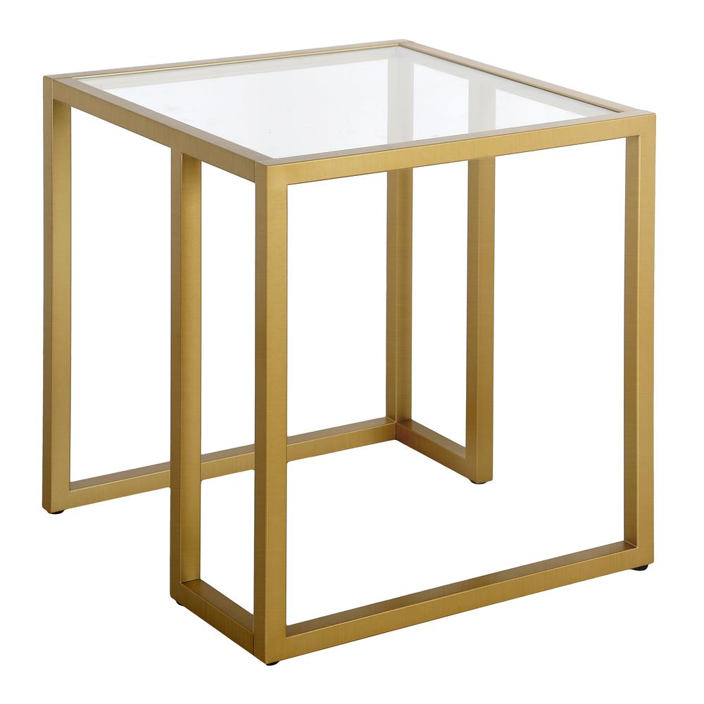 Oscar 20'' Wide Square Side Table in Brass. Picture 1