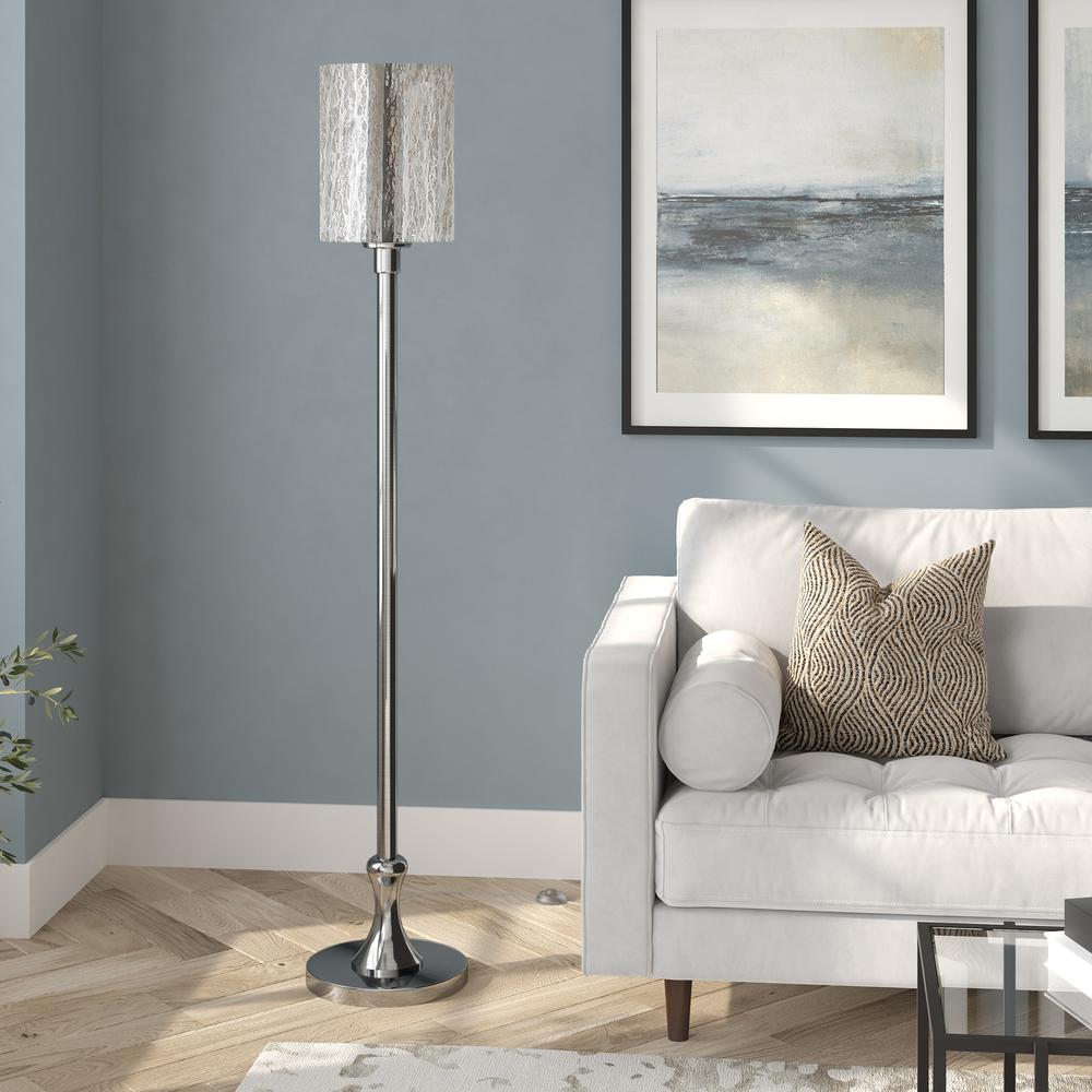 Numit 68.75" Tall Floor Lamp with Glass Shade in Brushed Nickel/Mercury Glass. Picture 2