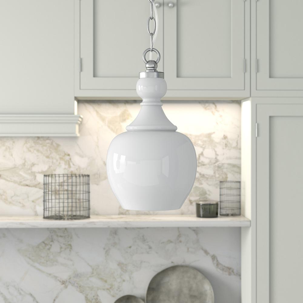 Verona 7" Wide Pendant with Glass Shade in Brushed Nickel/White Milk. Picture 2
