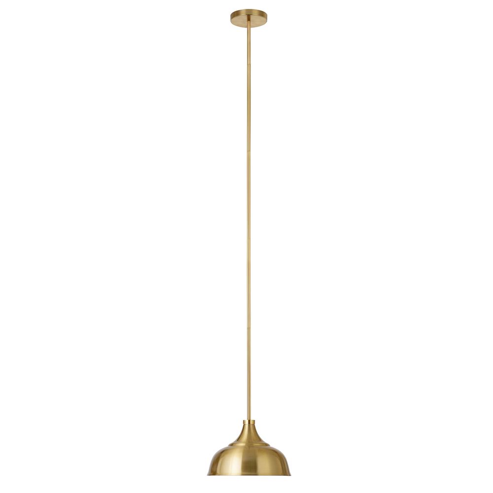 Mackenzie 10.75" Wide Pendant with Metal Shade in Brass/Brass. Picture 1