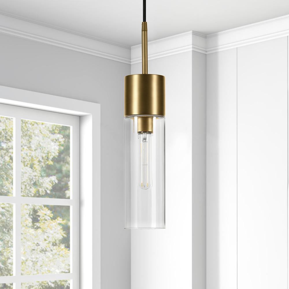 Lance 3.5" Wide Pendant with Glass Shade in Brass/Clear. Picture 2