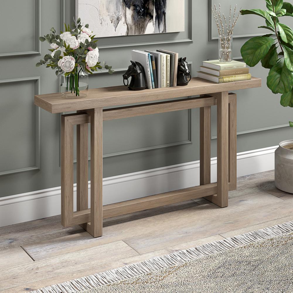 Breslow 55" Wide Rectangular Console Table in Antiqued Gray Oak. Picture 3