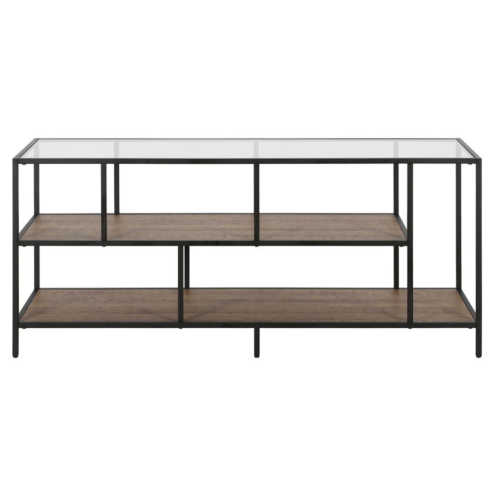 Winthrop Rectangular TV Stand with MDF Shelves for TV's up to 60" in Blackened Bronze/Rustic Oak. Picture 3