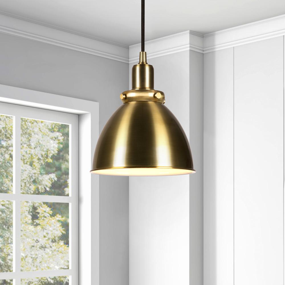 Madison 8" Wide Pendant with Metal Shade in Brass/Brass. Picture 4