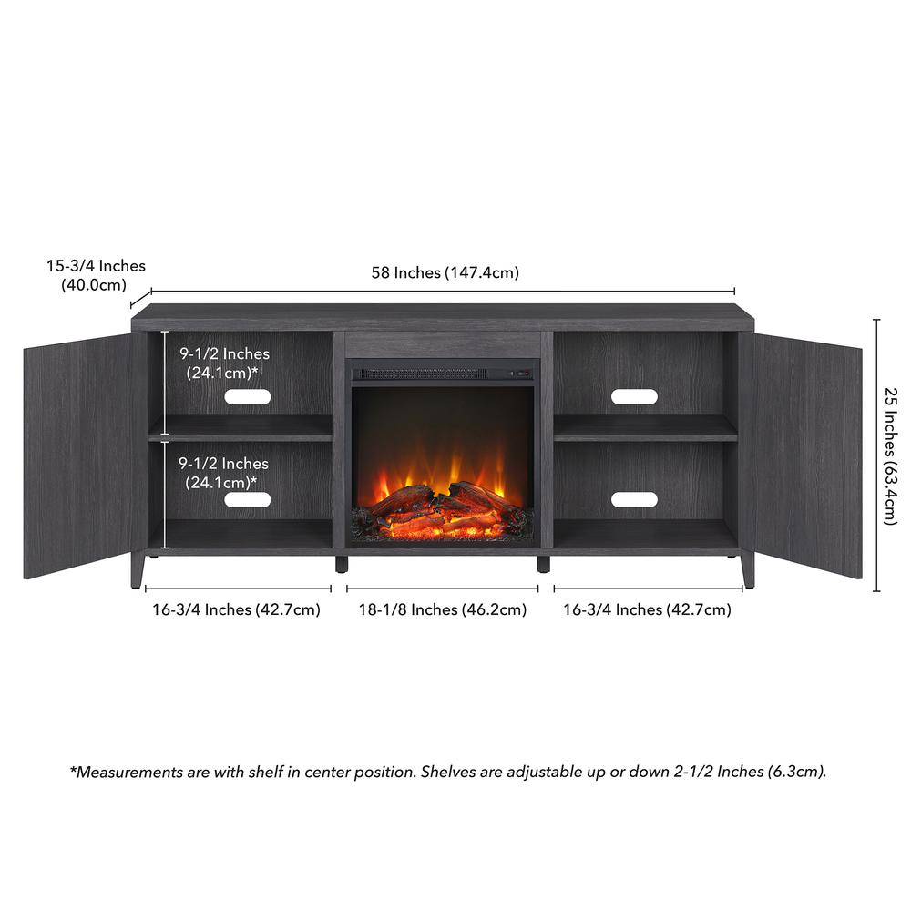 Jasper Rectangular TV Stand with Log Fireplace for TV's up to 65" in Charcoal Gray. Picture 5