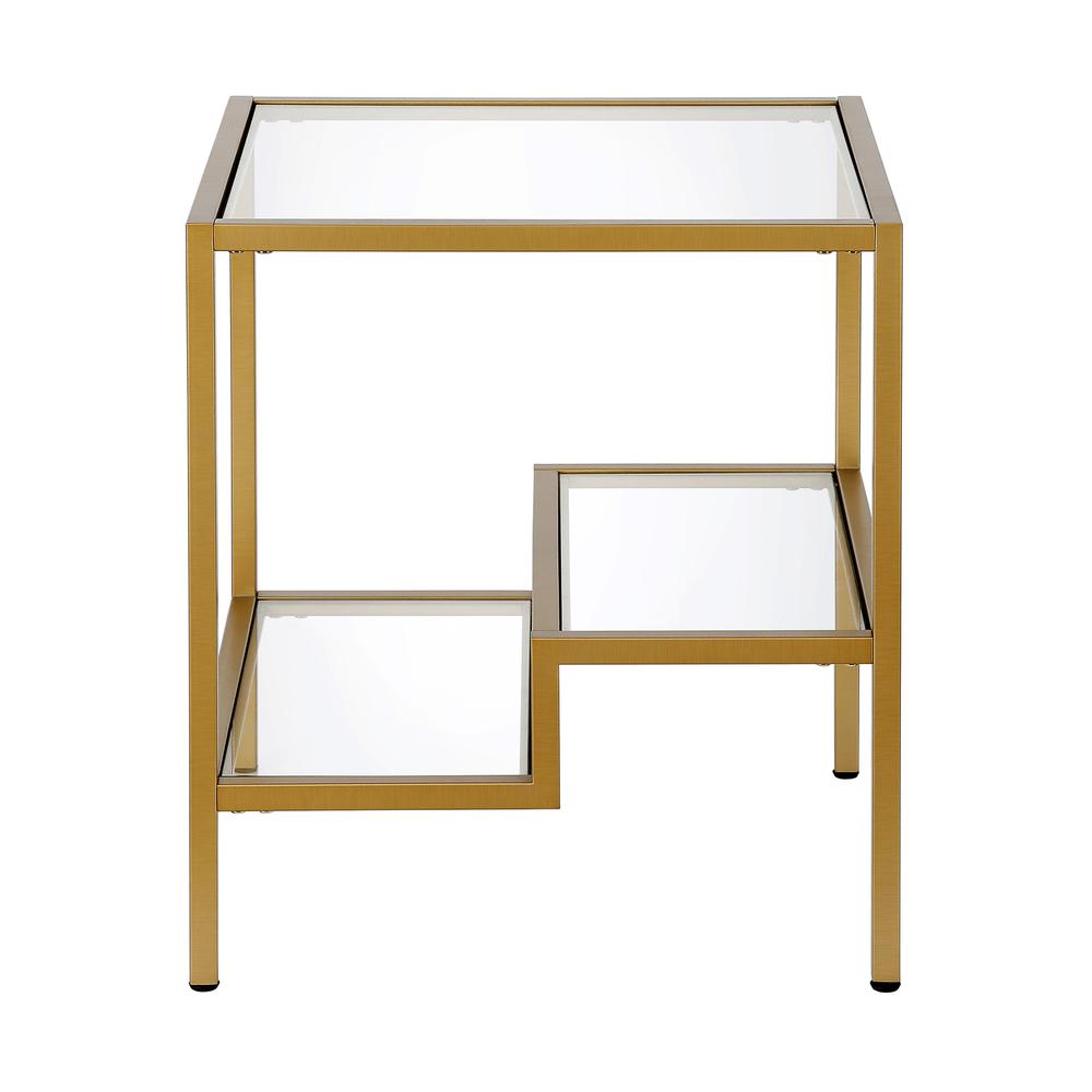 Lovett 20'' Wide Square Side Table in Brass. Picture 3