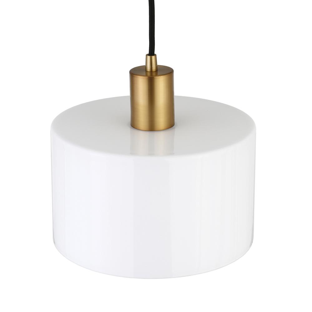 Henri 10" Wide Pendant with Glass Shade in Brass/White Milk. Picture 3