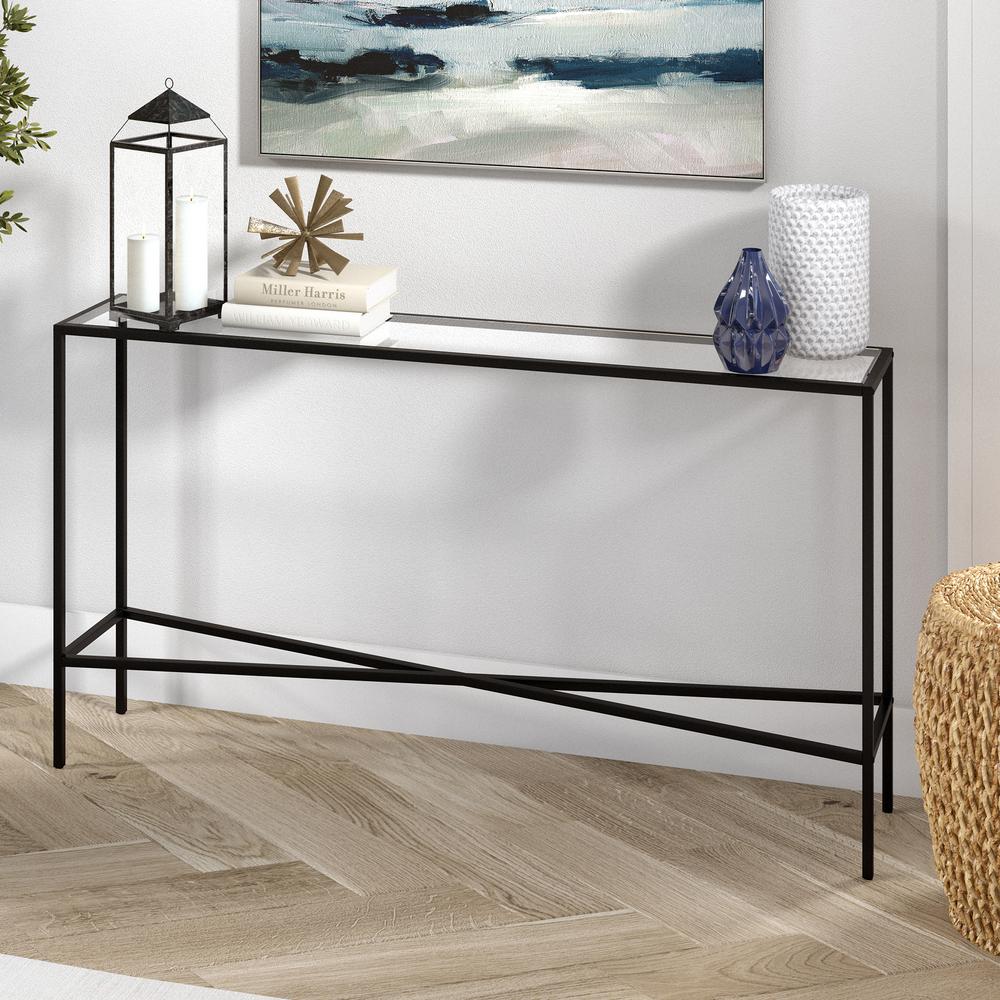 Henley 55'' Wide Rectangular Console Table with Glass Top in Blackened Bronze. Picture 2