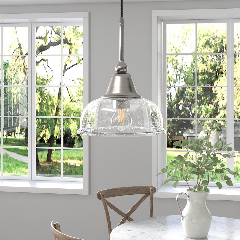 Magnolia 10.75" Wide Pendant with Glass Shade in Brushed Nickel/Seeded. Picture 2