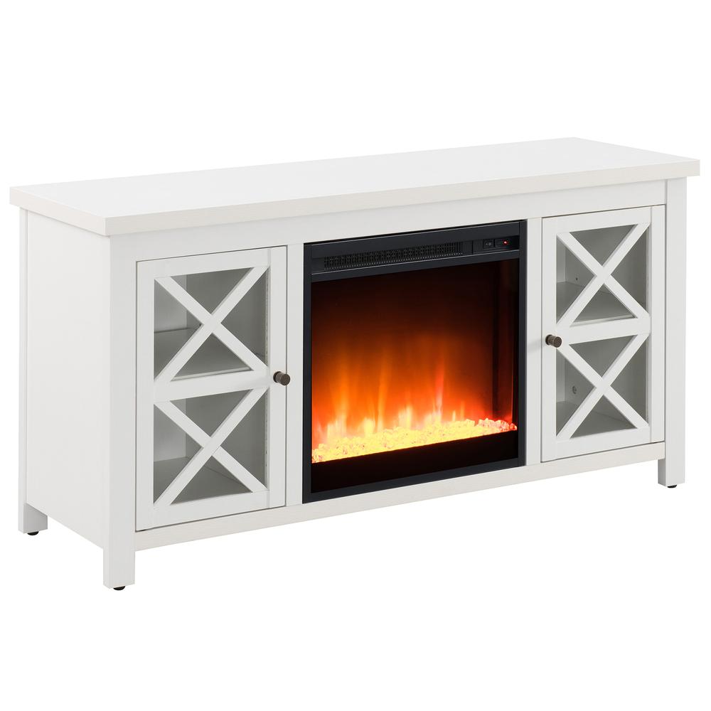 Colton Rectangular TV Stand with Crystal Fireplace for TV's up to 55" in White. Picture 1