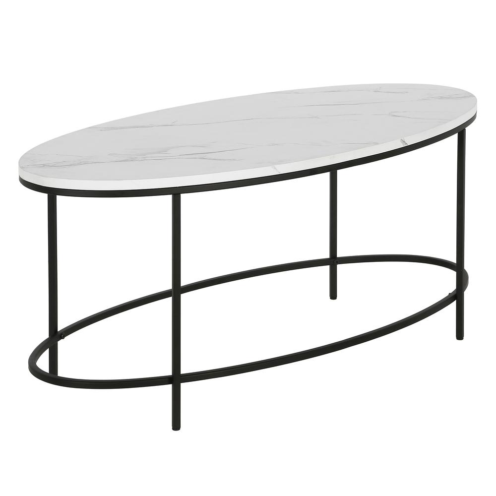 Francesca 42'' Wide Oval Coffee Table with Faux Marble Top in Blackened Bronze/Faux Marble. Picture 1