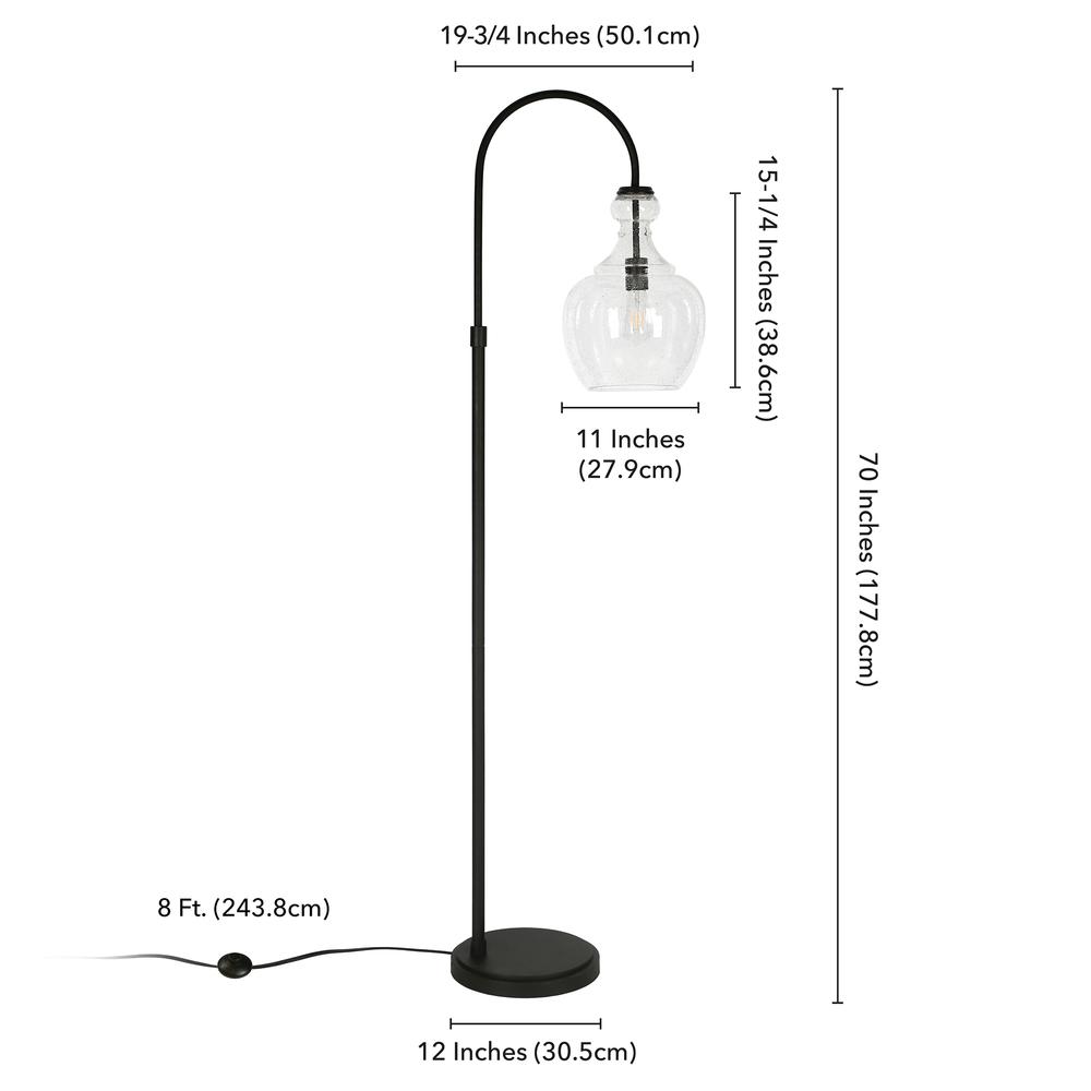 Verona Arc Floor Lamp with Glass Shade in Blackened Bronze/Seeded. Picture 5