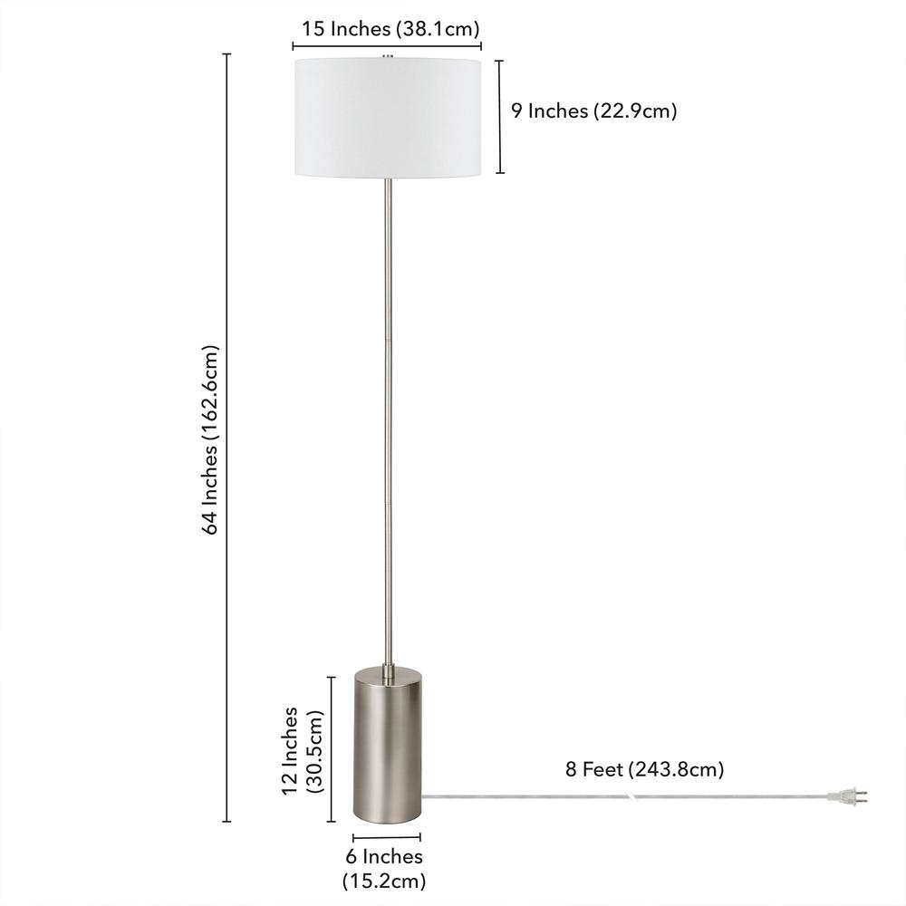 Somerset 64" Tall Floor Lamp with Fabric Shade in Brushed Nickel/White. Picture 5