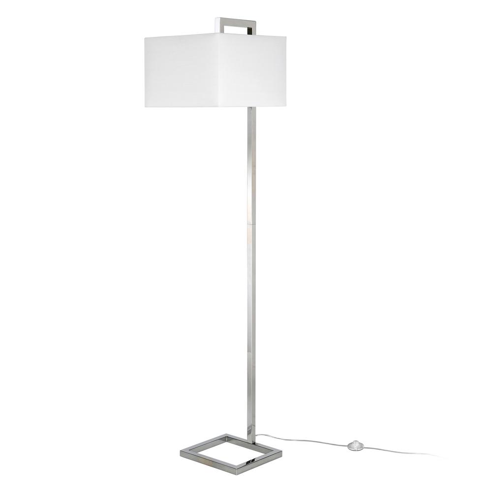 Grayson 68" Tall Floor Lamp with Fabric Shade in Polished Nickel/White. Picture 3