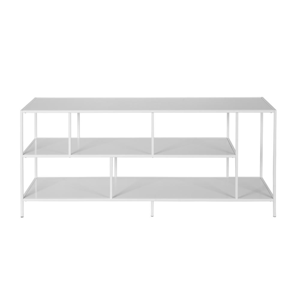 Winthrop Rectangular TV Stand with Metal Shelves for TV's up to 60" in Matte White. Picture 3