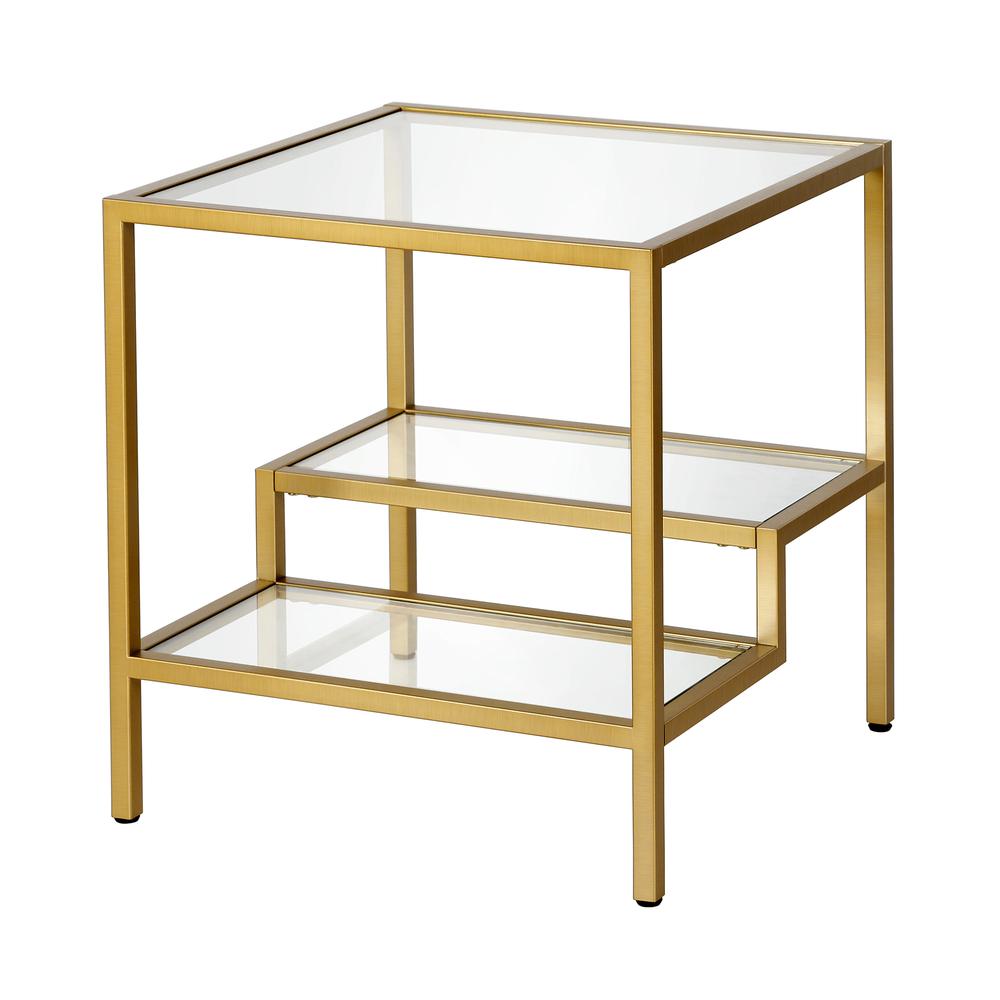 Lovett 20'' Wide Square Side Table in Brass. Picture 1