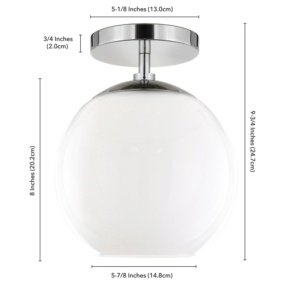 Bartlett 9" Wide Semi Flush Mount with Glass Shade in Polished Nickel/White Milk. Picture 4