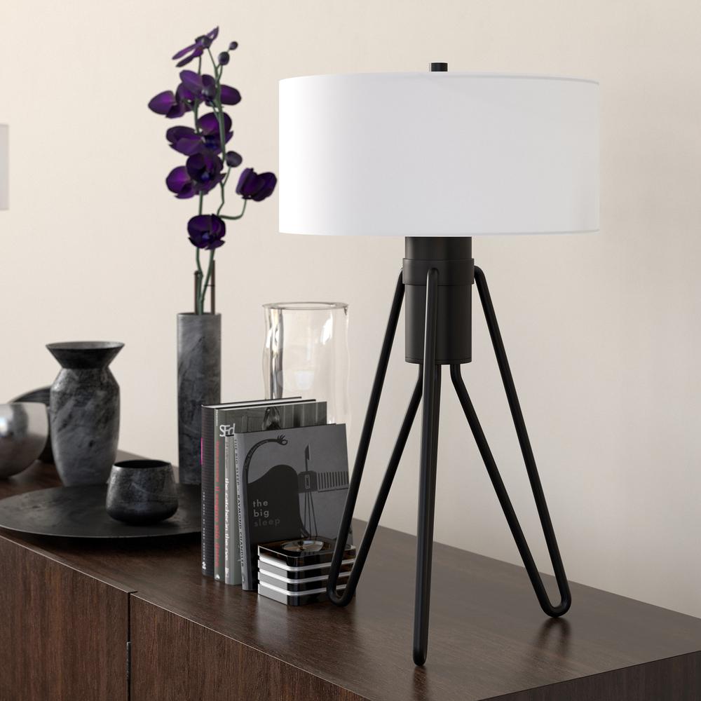 Floyd 25" Tall 2-Light Table Lamp with Fabric Shade in Blackened Bronze/White. Picture 2