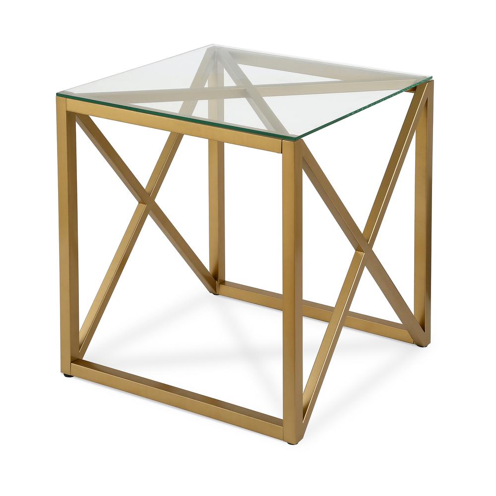 Dixon 20'' Wide Square Side Table in Brass. Picture 1