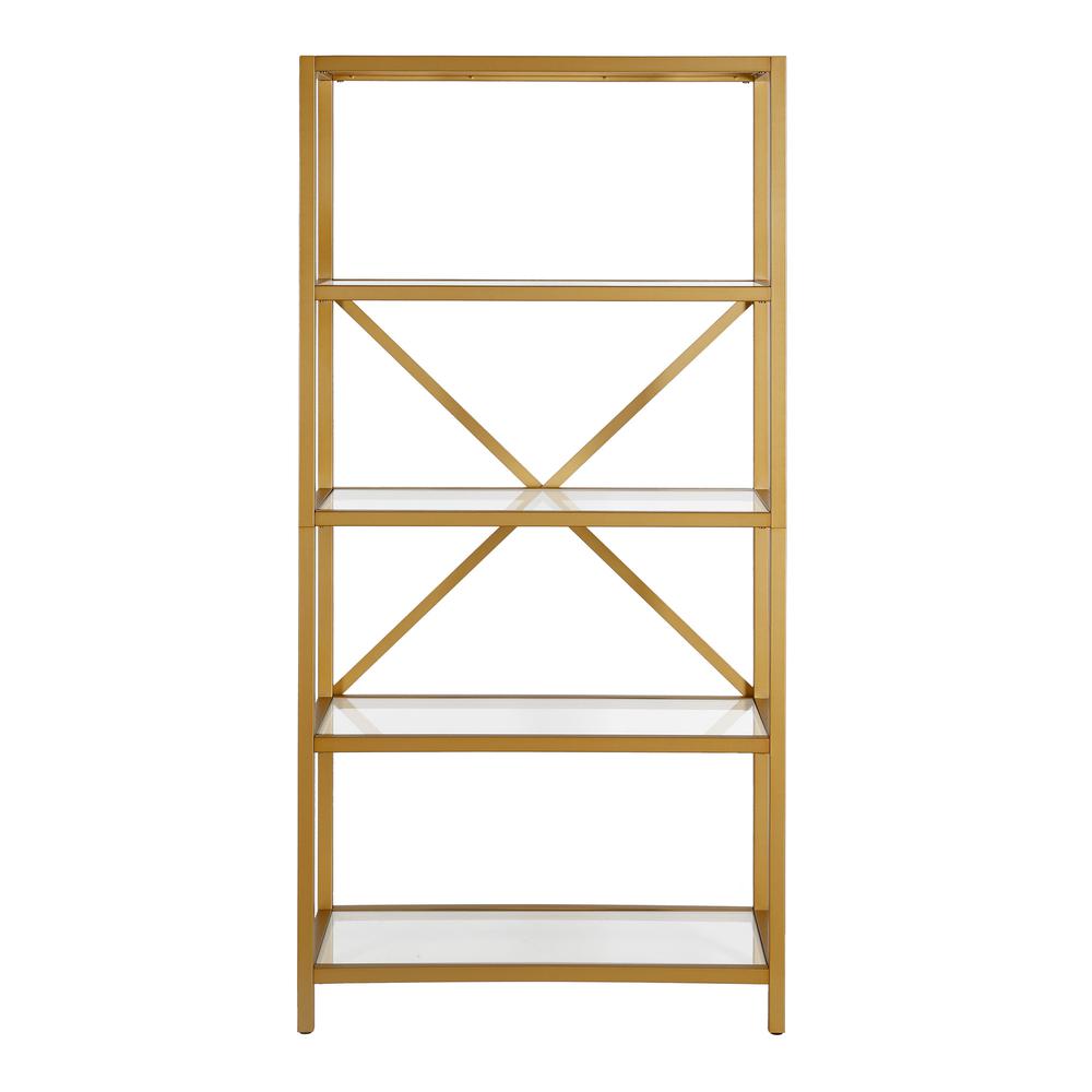 Etta 63'' Tall Rectangular Bookcase in Brushed Brass. Picture 3