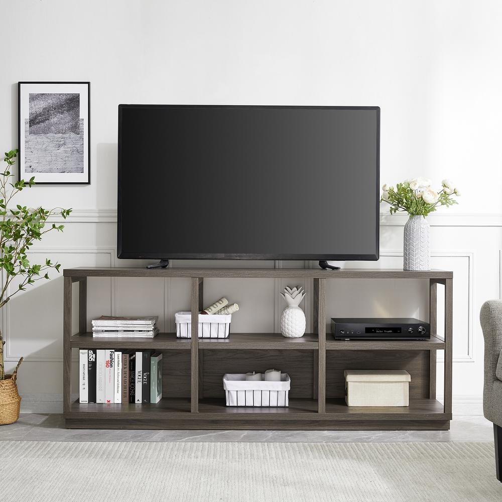 Thalia Rectangular TV Stand for TV's up to 80" in Alder Brown. Picture 4