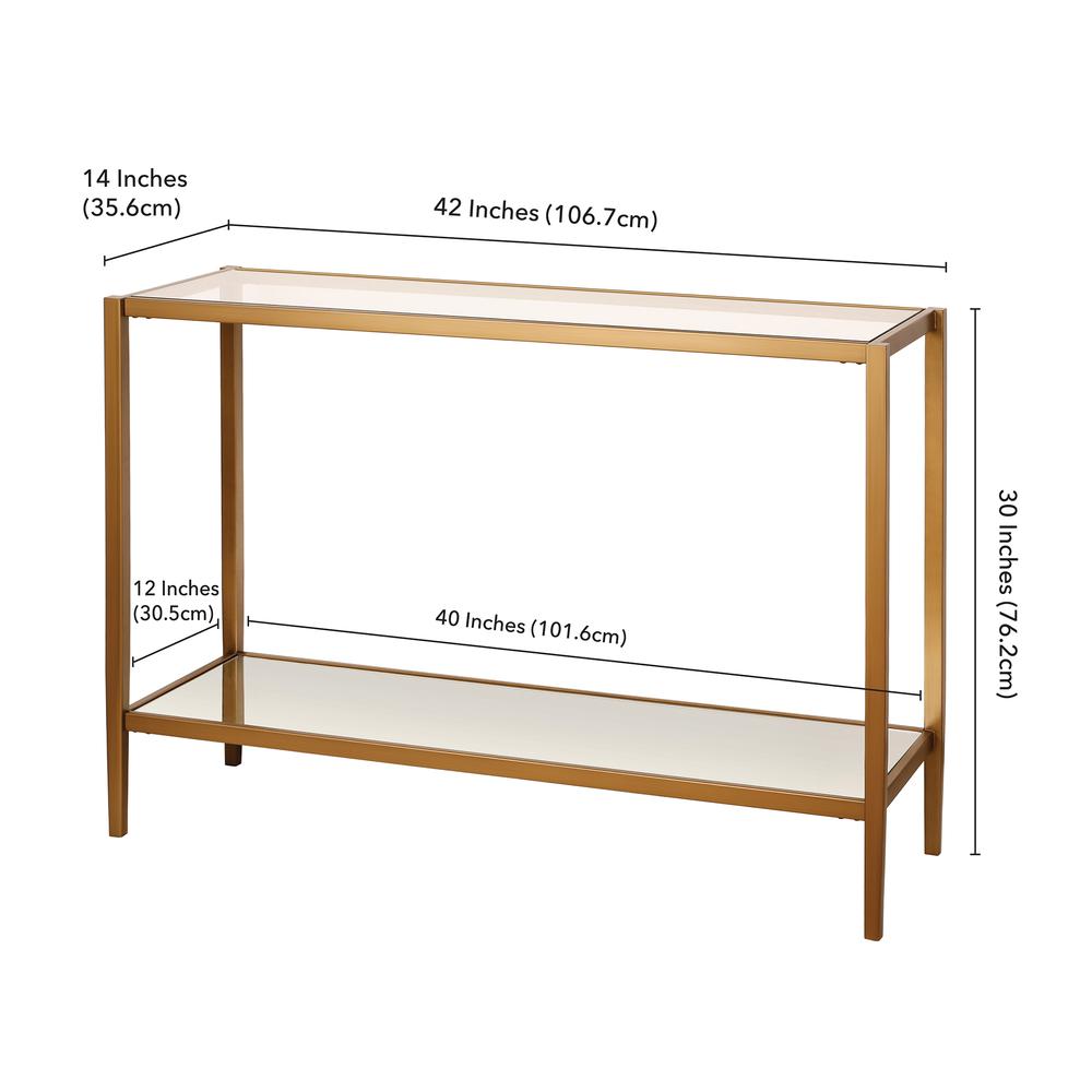 Hera 42'' Wide Rectangular Console Table with Glass Shelf in Brass. Picture 5