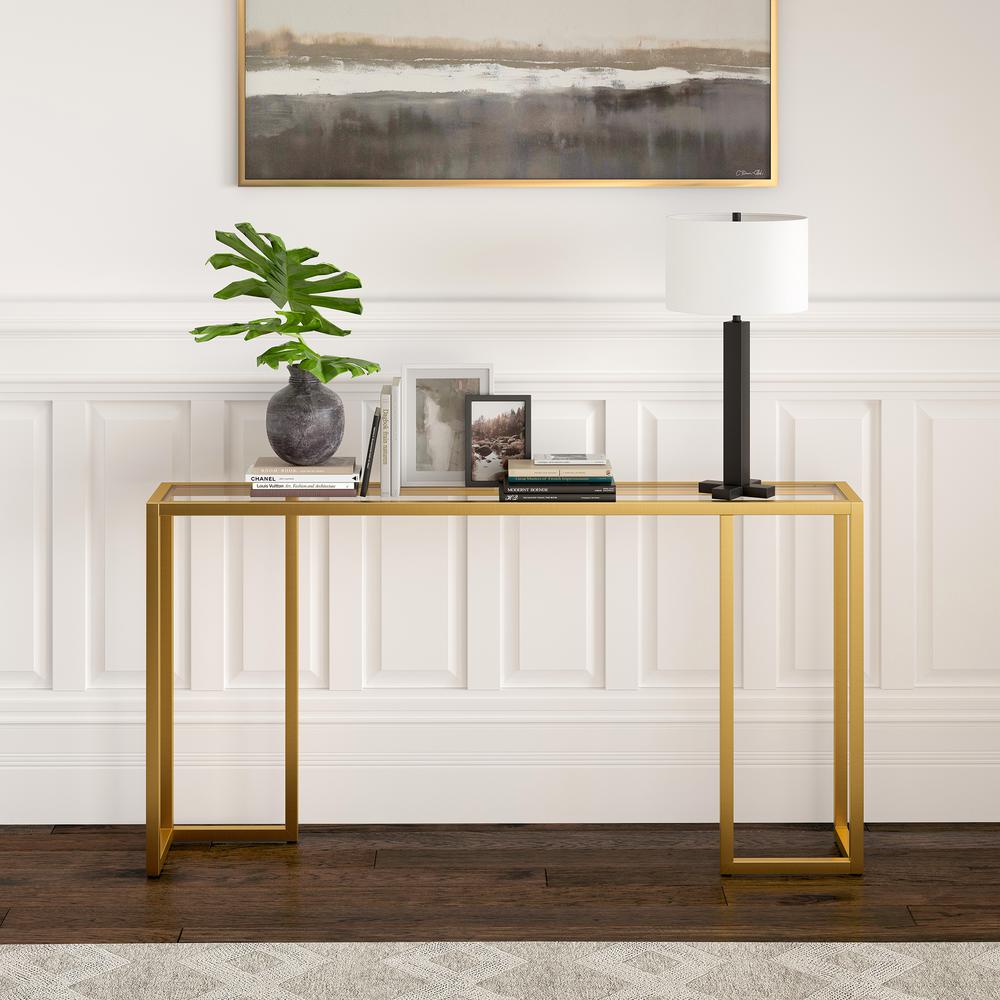Oscar 55'' Wide Rectangular Console Table in Brass. Picture 4