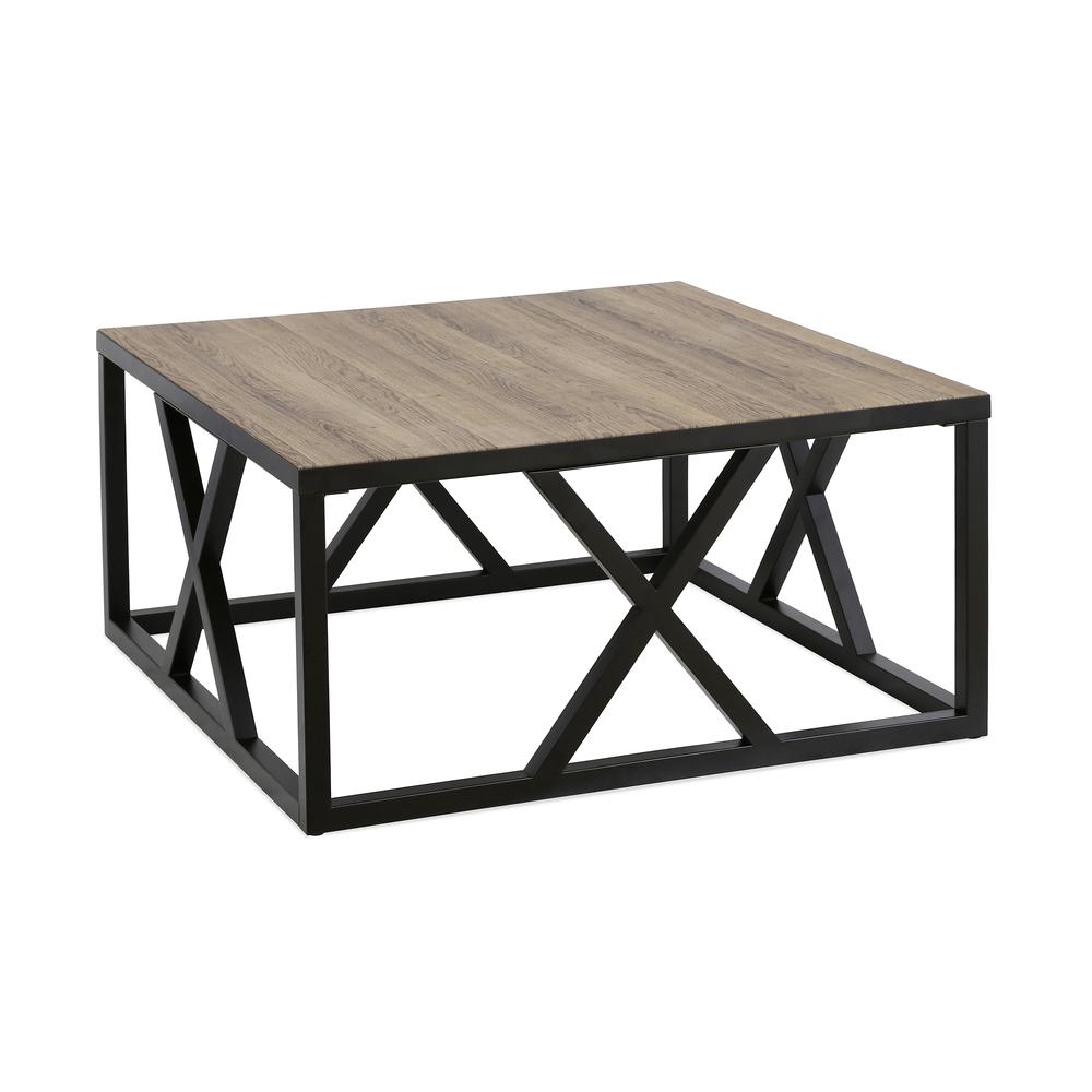 Jedrek 35'' Wide Square Coffee Table in Blackened Bronze/Rustic Oak. Picture 1