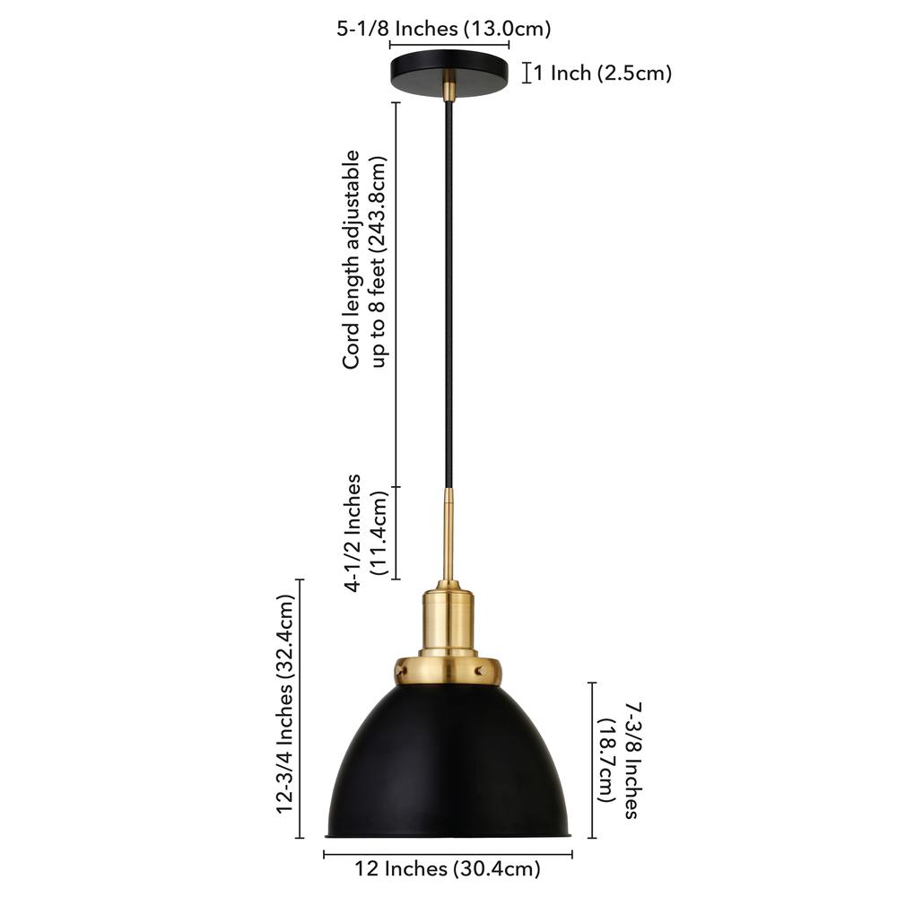 Madison 12" Wide Pendant with Metal Shade in Black/Brass/Black. Picture 5