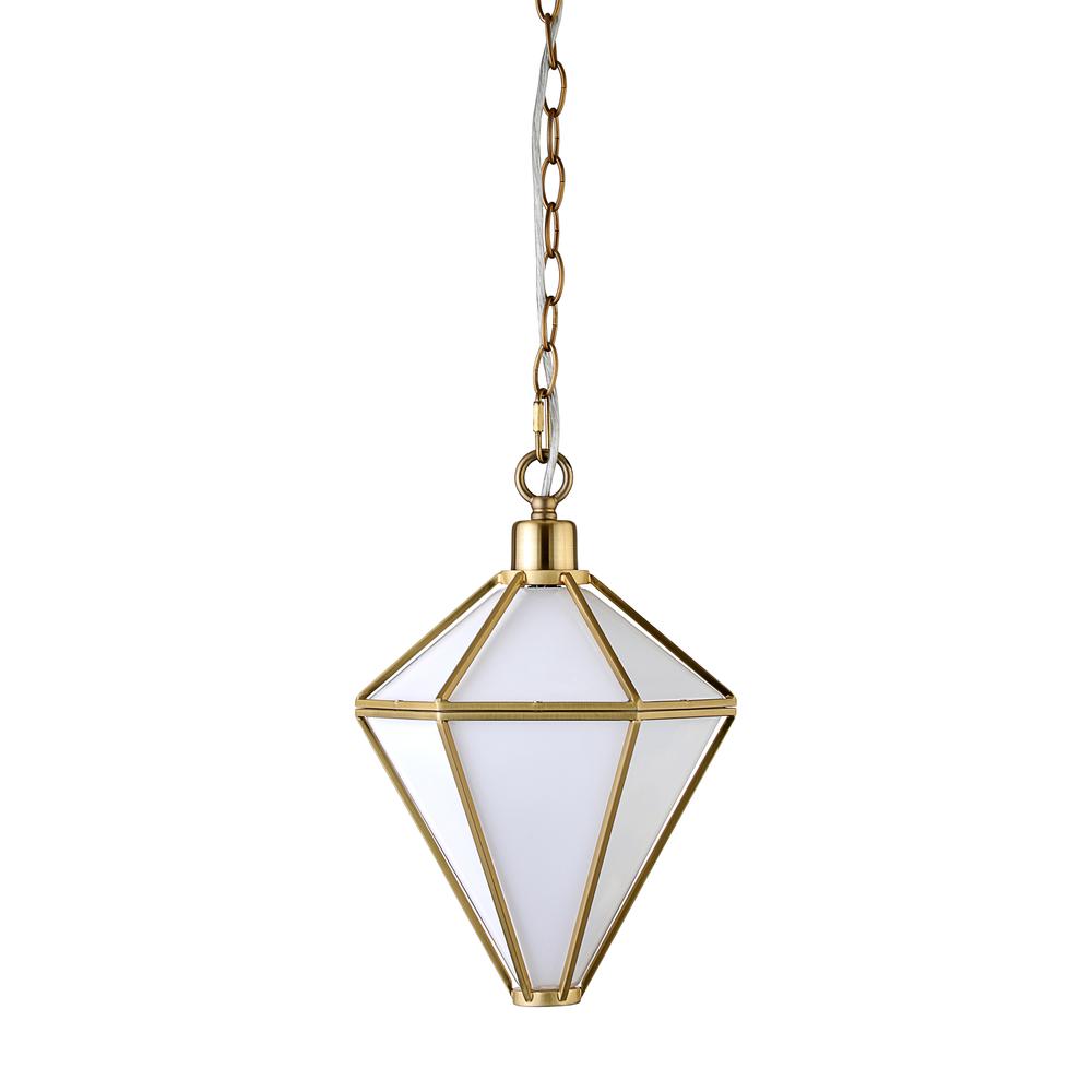 Adara 10" Wide Pendant with Glass Shade in Brushed Brass/White. Picture 1
