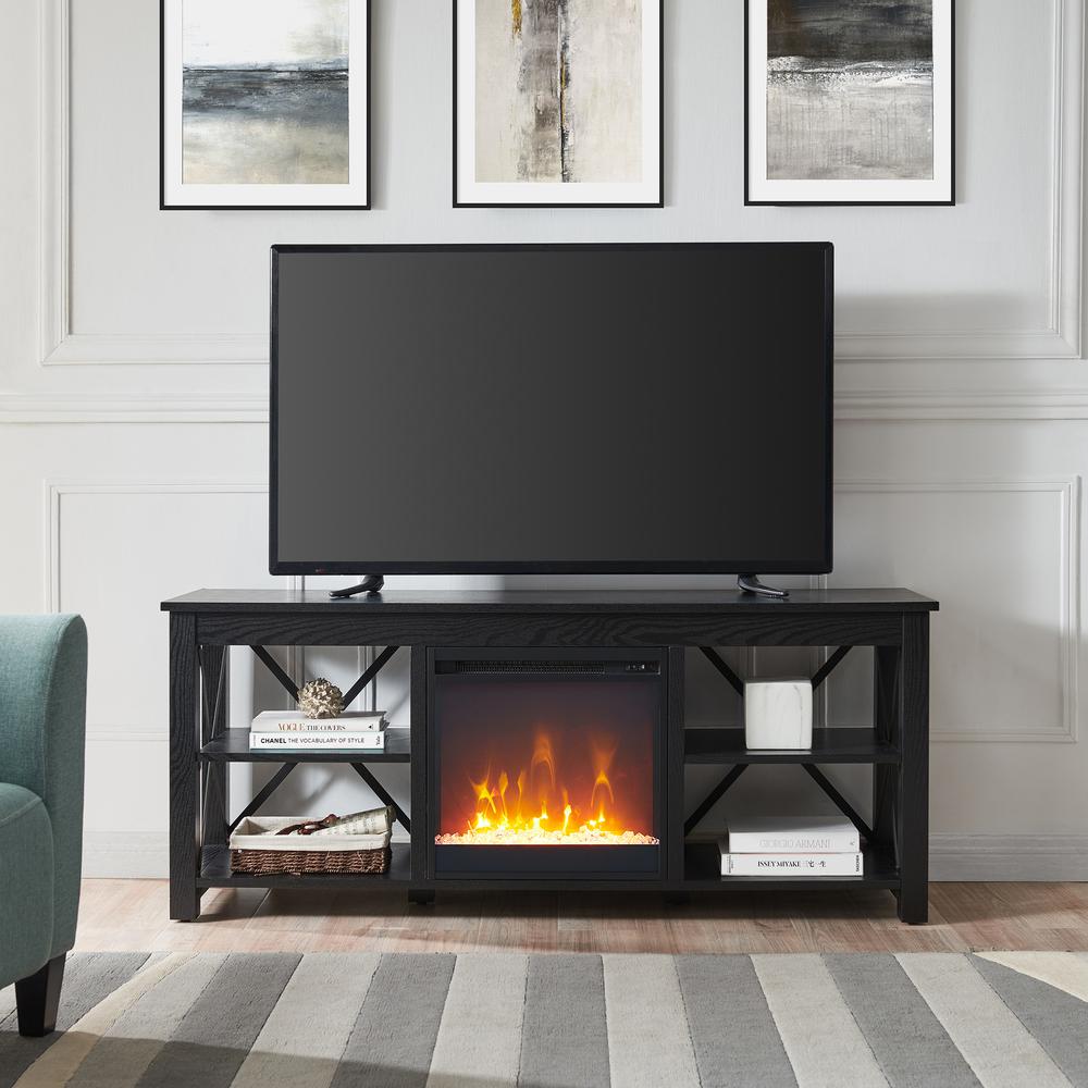 Sawyer Rectangular TV Stand with Crystal Fireplace for TV's up to 65" in Black. Picture 4