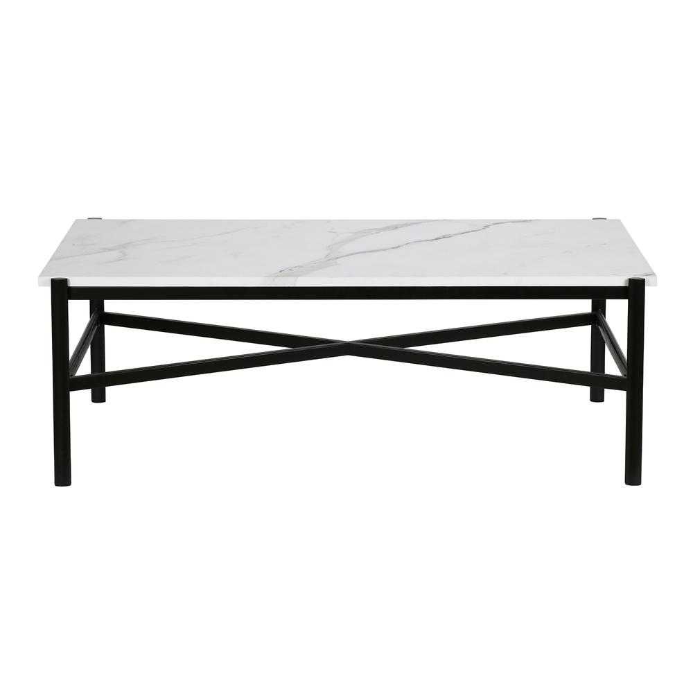 Braxton 46'' Wide Rectangular Coffee Table with Faux Marble Top in Blackened Bronze. Picture 3