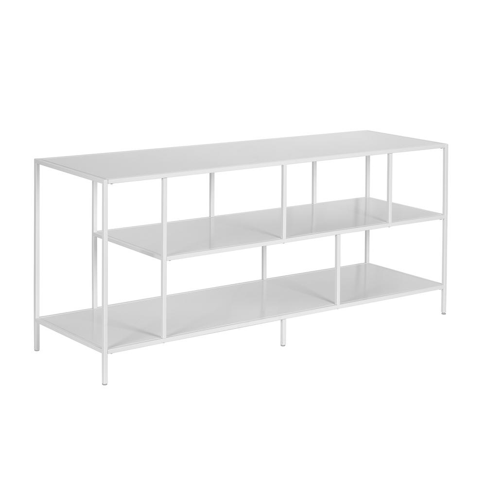 Winthrop Rectangular TV Stand with Metal Shelves for TV's up to 60" in Matte White. Picture 1