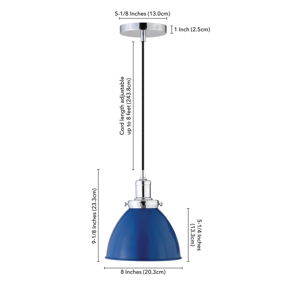 Madison 8" Wide Pendant with Metal Shade in Blue/Polished Nickel/Blue. Picture 5