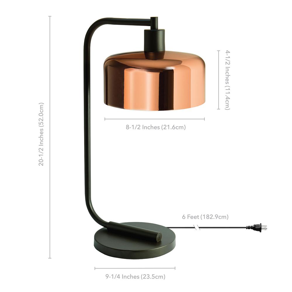 Cadmus 20.5" Tall Table Lamp with Metal Shade in Blackened Bronze/Copper/Copper. Picture 4