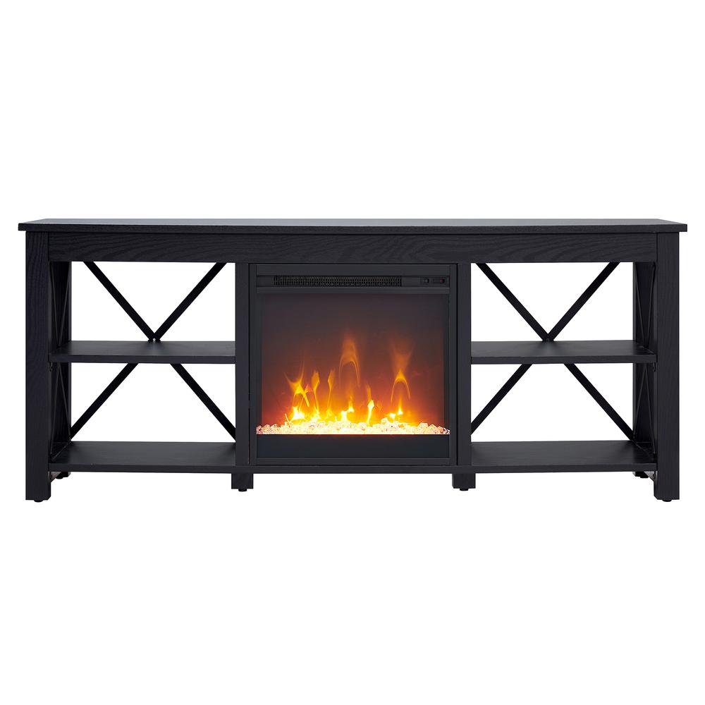 Sawyer Rectangular TV Stand with Crystal Fireplace for TV's up to 65" in Black. Picture 3