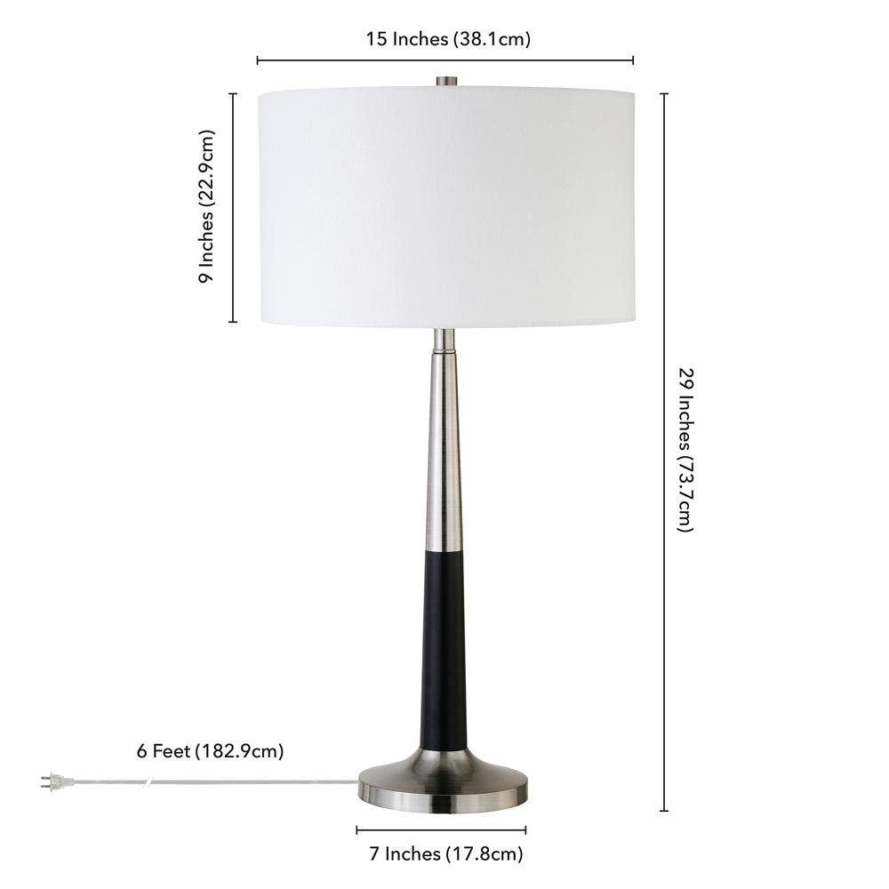 Lyon 29.75" Tall Two-Tone Table Lamp with Fabric Shade in Brushed Nickel/Matte Black/White. Picture 4