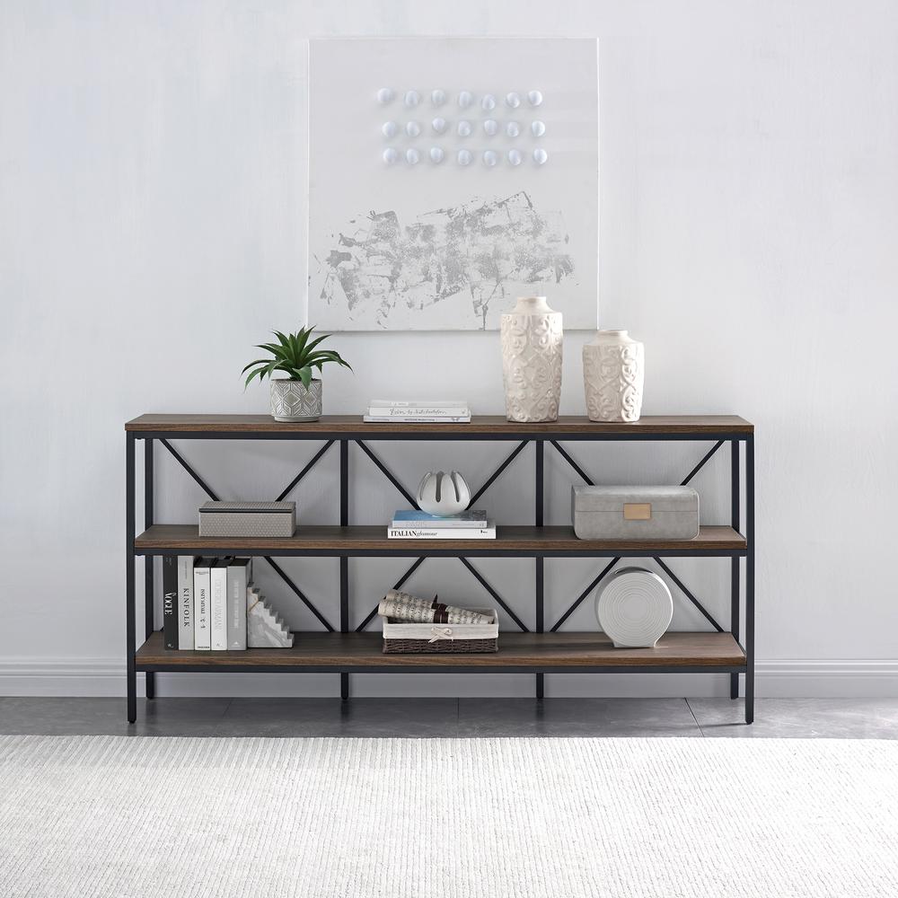 Kira 64" Wide Rectangular Console Table In Blackened Bronze/Alder Brown. Picture 4
