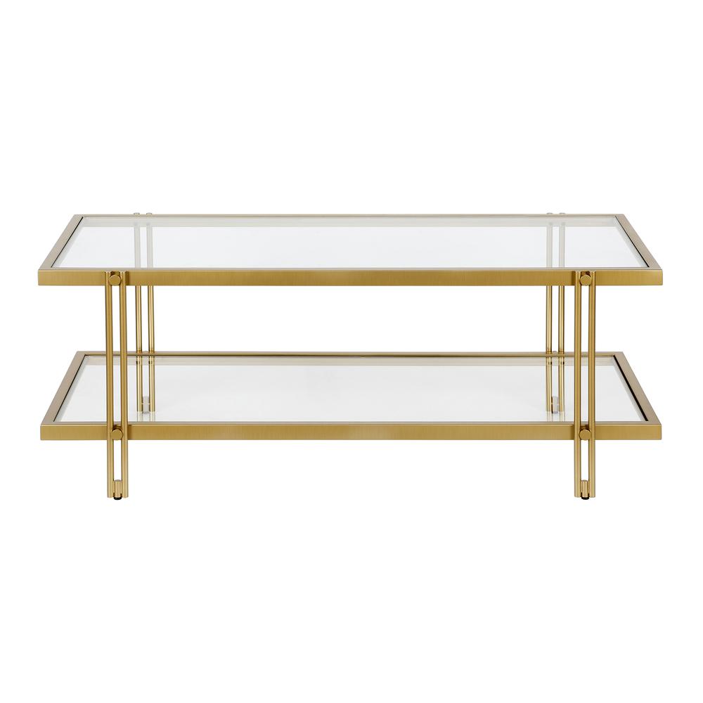 Inez 45'' Wide Rectangular Coffee Table in Brass. Picture 3