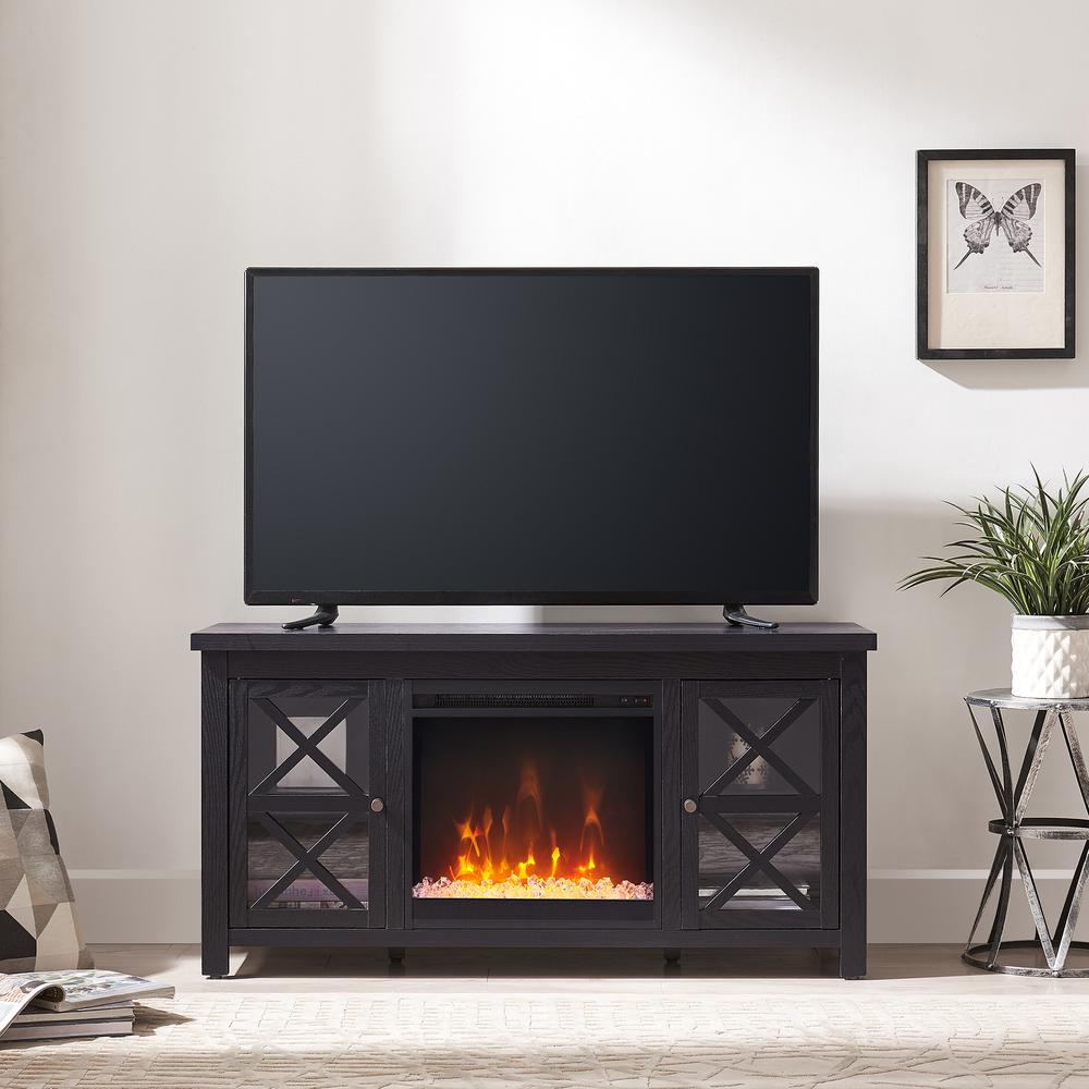 Colton Rectangular TV Stand with Crystal Fireplace for TV's up to 55" in Black. Picture 4