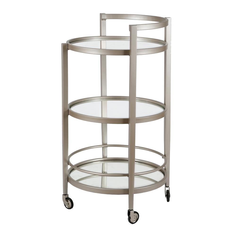 Hause 21'' Wide Round Bar Cart in Satin Nickel. Picture 1